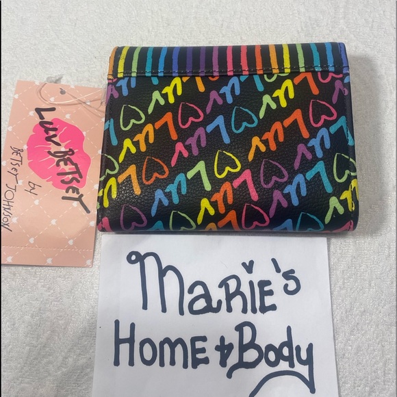 Betsey Johnson Luv Black rainbow stripes stripes wallet Tri fold Womans BNWT - Picture 5 of 6